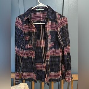 Maurices Navy and Pink Plaid Shirt